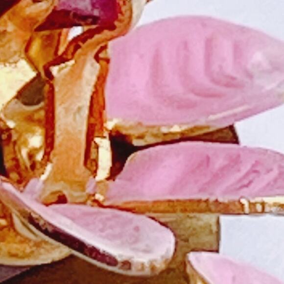 VTG Mid Century Signed Austria Pink Enamel Rhinestone Flower Clip On Earrings - Picture 13 of 13